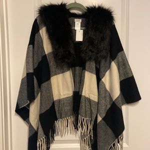 JCrew black and white poncho